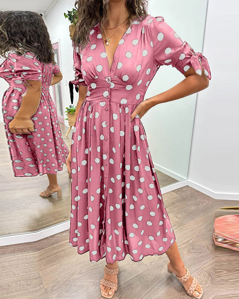 Monica – Polka Dot V-Neck Dress