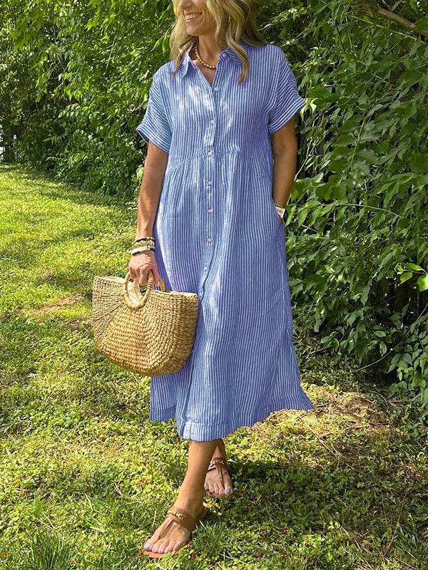 Angela – Button Front Cotton Maxi Dress