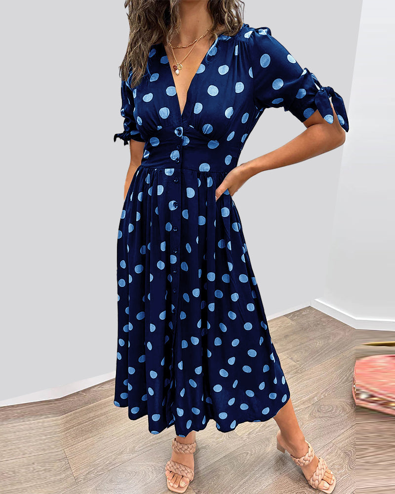 Monica – Polka Dot V-Neck Dress