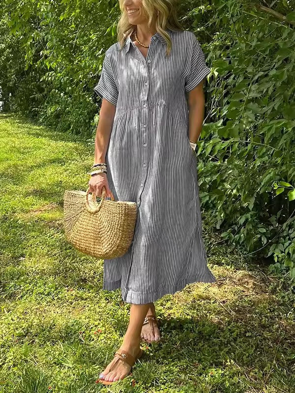 Angela – Button Front Cotton Maxi Dress