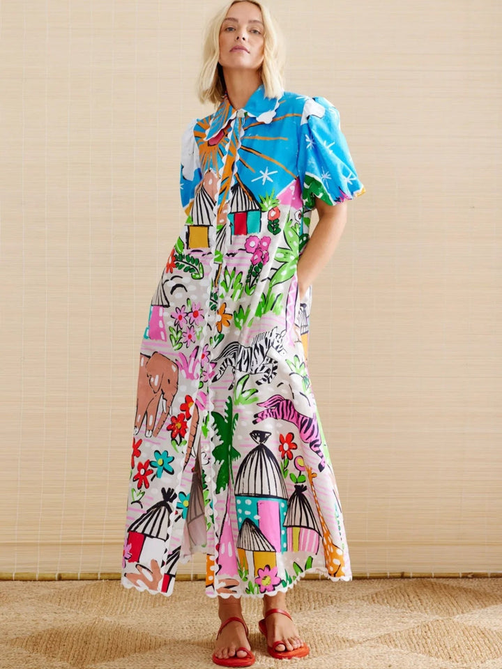 Xenia – Belted Puff Sleeve Shirt Dress
