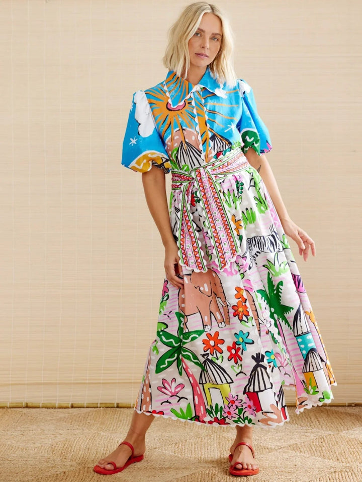 Xenia – Belted Puff Sleeve Shirt Dress