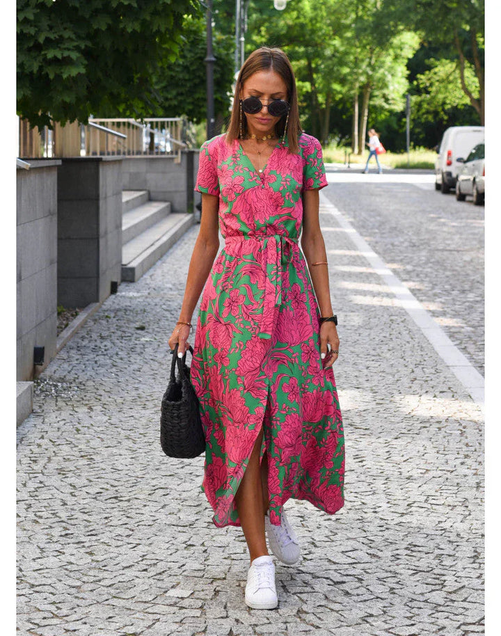 Xaria – Belted Floral Midi Dress