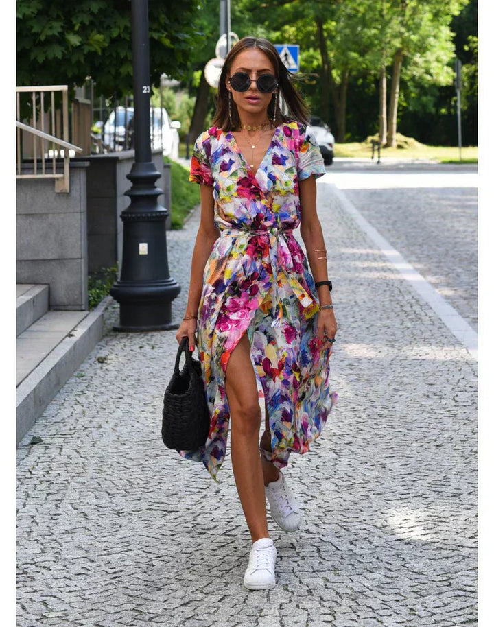 Xaria – Belted Floral Midi Dress