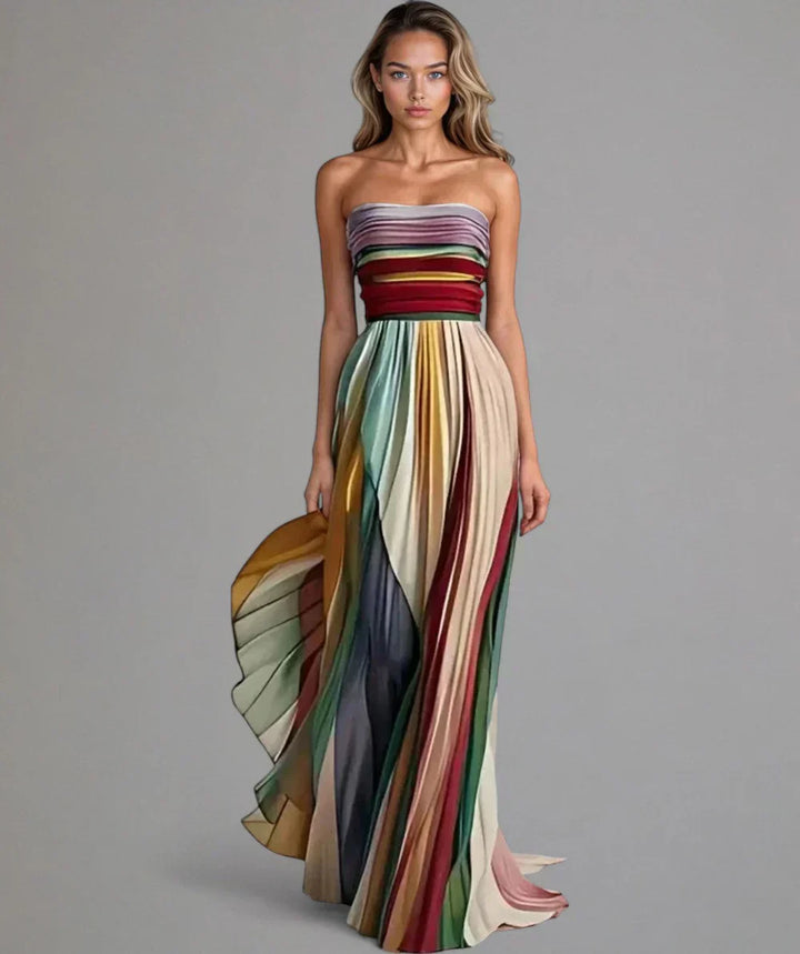 Xavierra – Strapless Pleated Maxi Dress