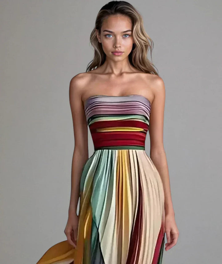 Xavierra – Strapless Pleated Maxi Dress